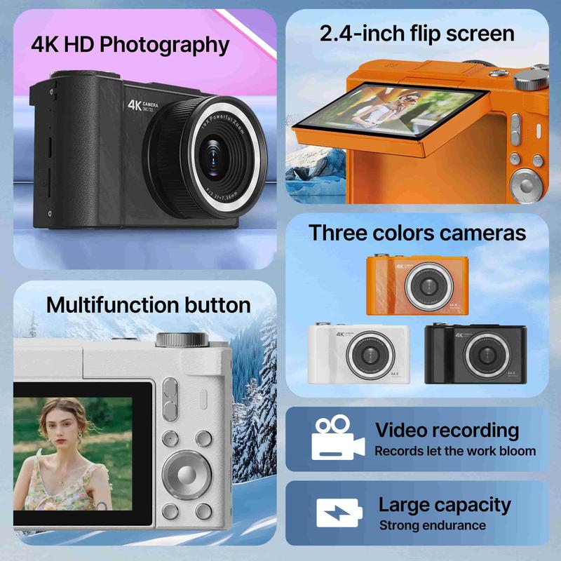 4K Vlogging Camera for Beginners: 64MP, Auto-Focus, 180° Flip Screen