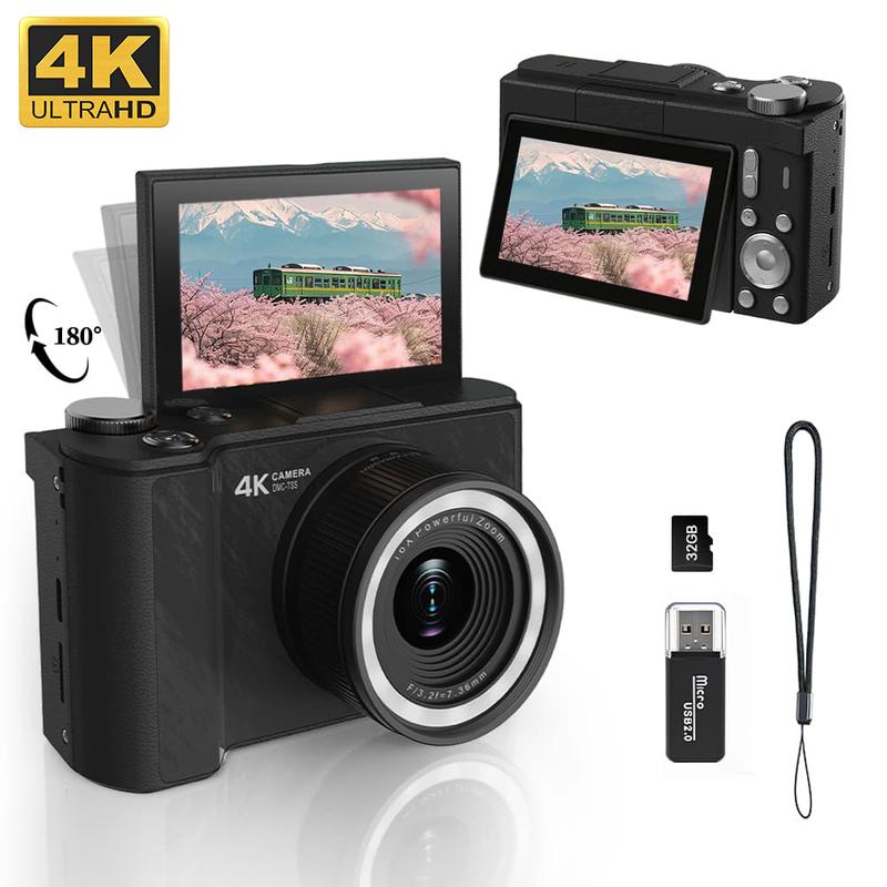 4K Vlogging Camera for Beginners: 64MP, Auto-Focus, 180° Flip Screen