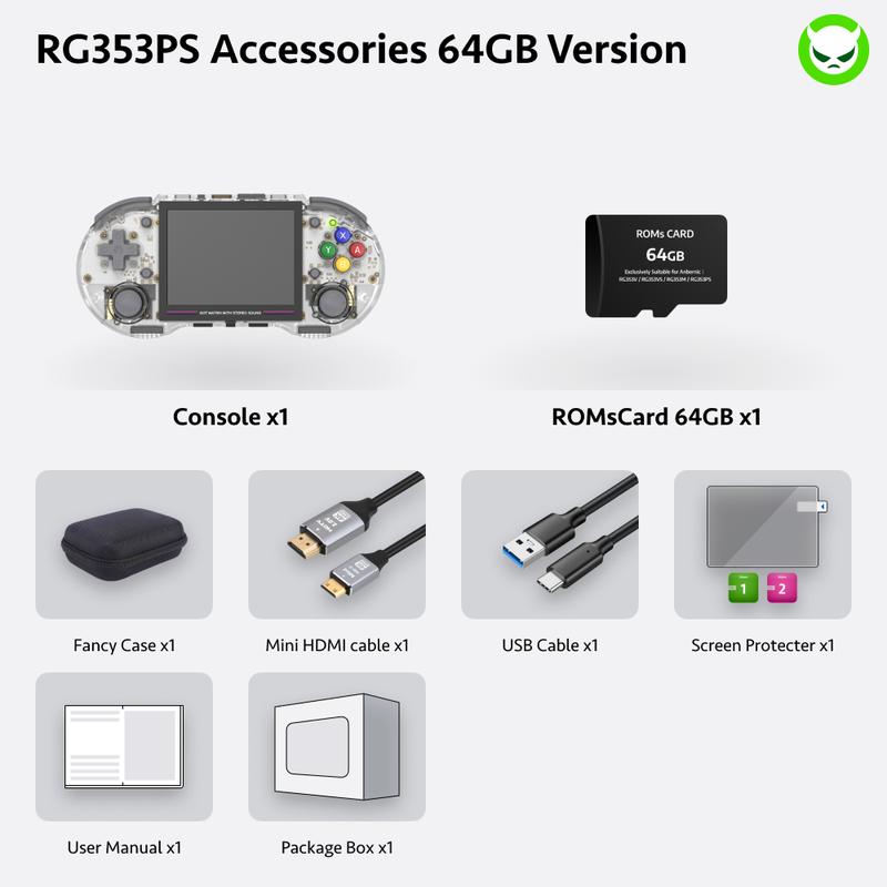 Anbernic RG353PS Retro Handheld Console – 3.5" IPS, Linux, WiFi/BT, Bonus Gift Pack