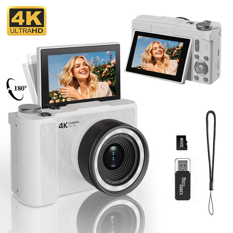 4K Vlogging Camera for Beginners: 64MP, Auto-Focus, 180° Flip Screen