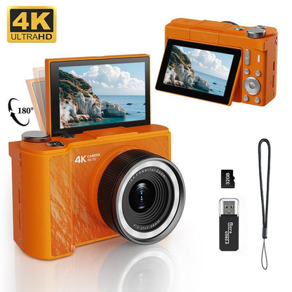 4K Vlogging Camera for Beginners: 64MP, Auto-Focus, 180° Flip Screen