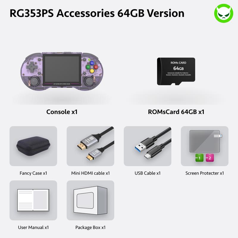 Anbernic RG353PS Retro Handheld Console – 3.5" IPS, Linux, WiFi/BT, Bonus Gift Pack