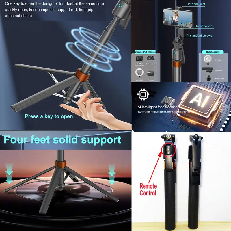 Smart Face Tracking Tripod: 360° Auto-Rotation for Vlogging & Live Streams