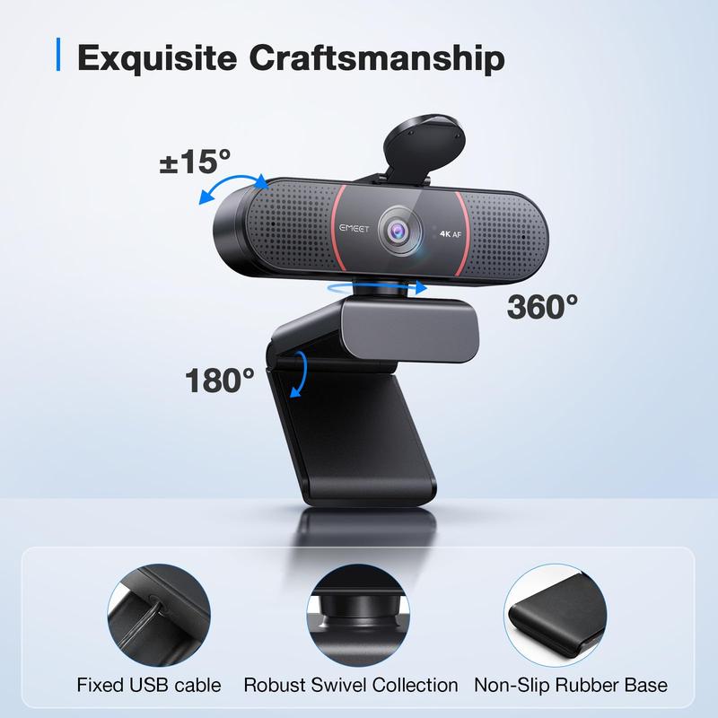 EMEET C960 4K Webcam: Auto Focus, Dual AI Noise-Cancelling Mics