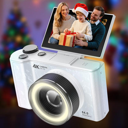 4K Vlogging Camera for Beginners: 64MP, Auto-Focus, 180° Flip Screen