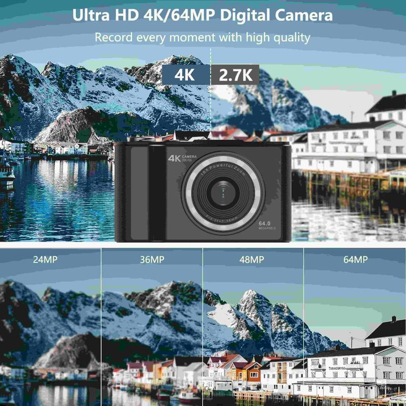4K Vlogging Camera for Beginners: 64MP, Auto-Focus, 180° Flip Screen