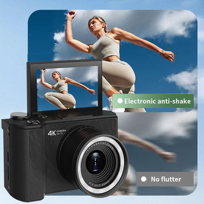 4K Vlogging Camera for Beginners: 64MP, Auto-Focus, 180° Flip Screen