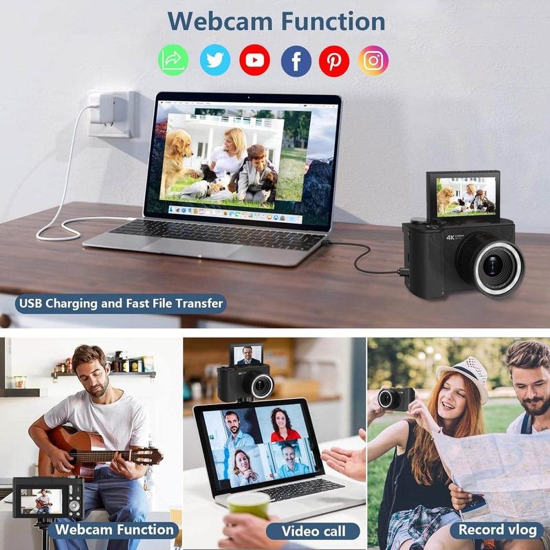 4K Vlogging Camera for Beginners: 64MP, Auto-Focus, 180° Flip Screen